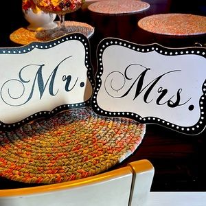 Mr. & Mrs. Sign can be hung or just sat on the table